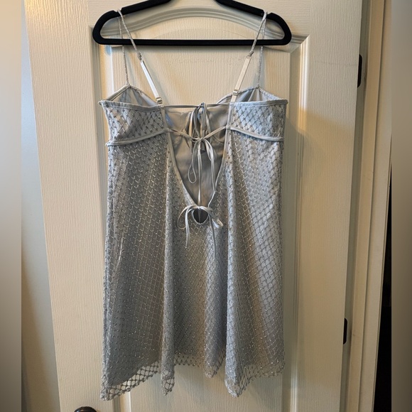 For Love & Lemons Glitter Slip Dress Mini Silver Satin Rhinestone Shiny Size XL - Picture 9 of 10